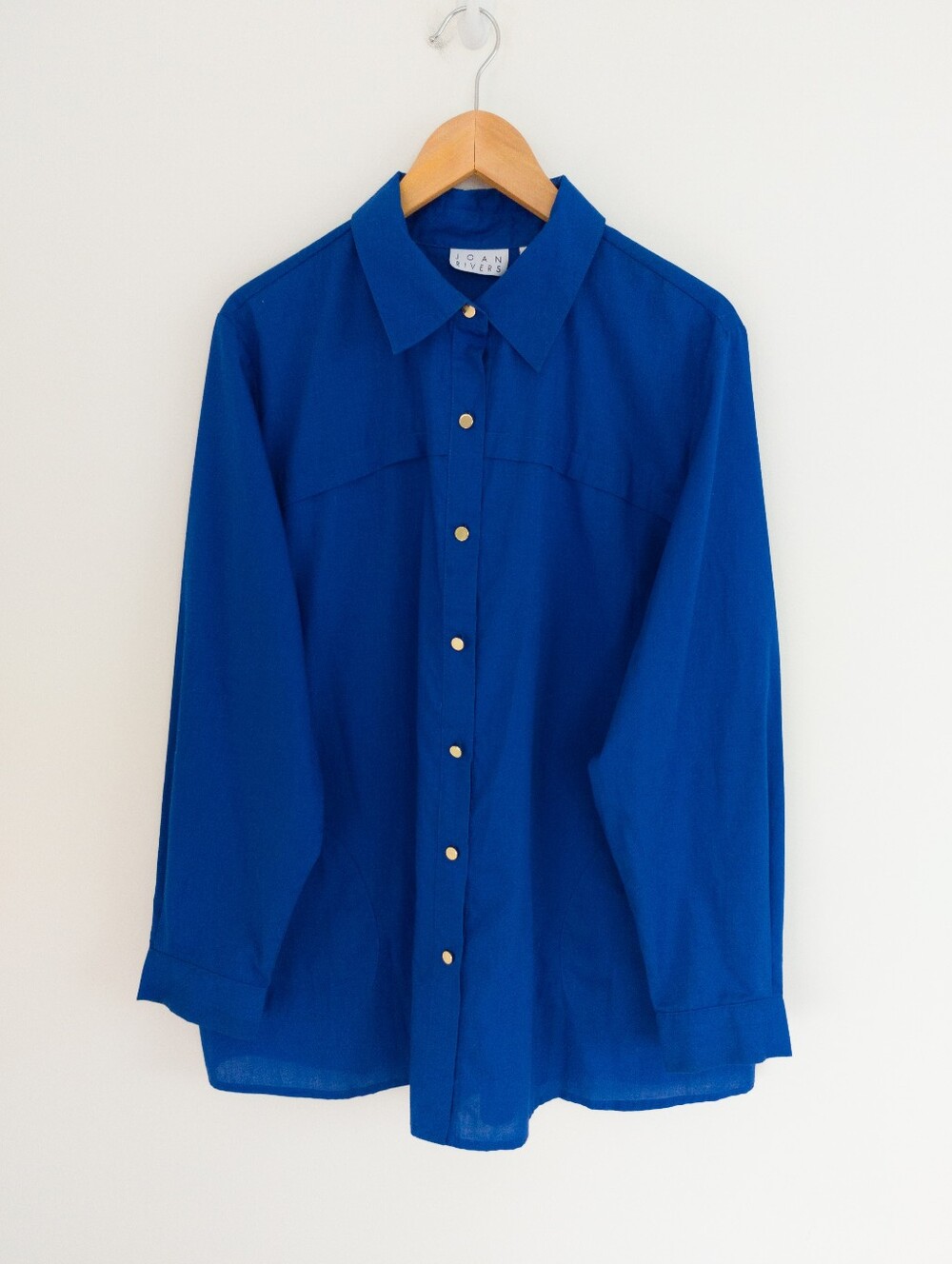 Joan Rivers Royal Blue Long Sleeve Gold Button Up Shirt Blouse XL